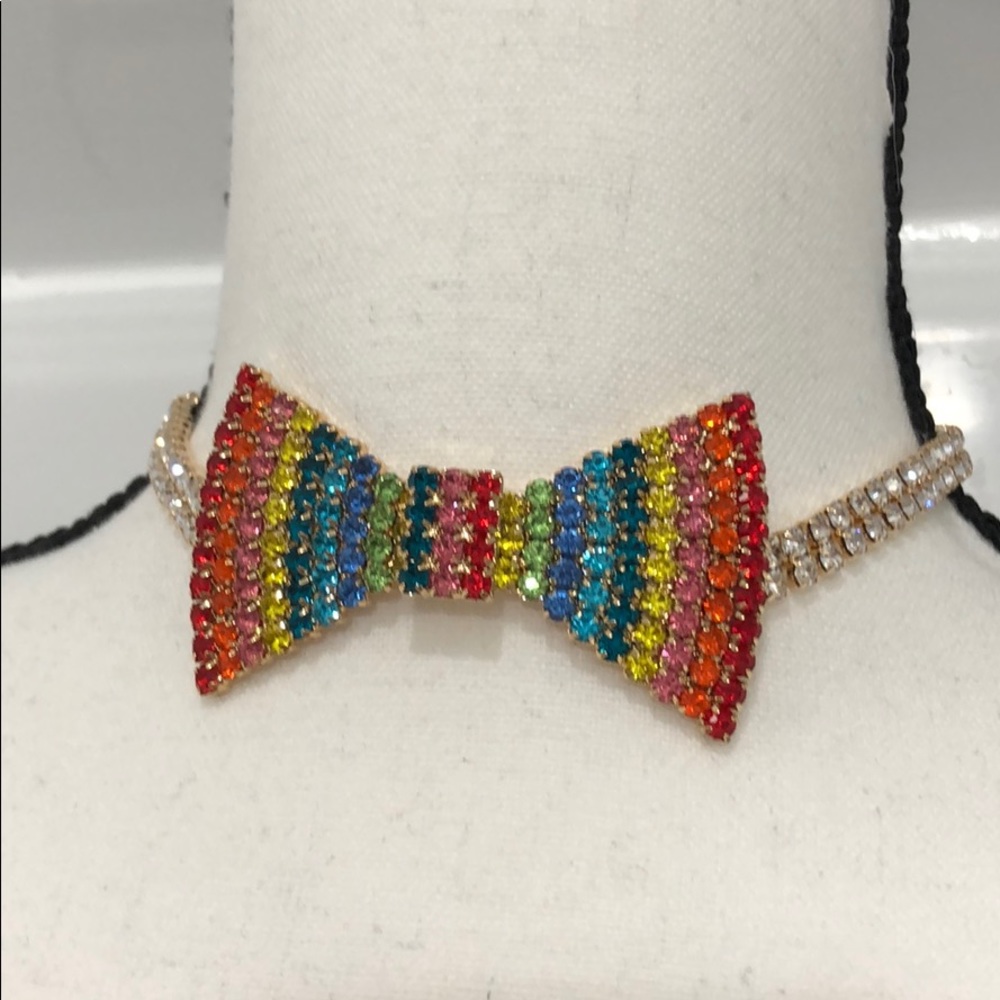 Only 2 Left!! Rainbow Crystal Bow Tie Chocker! - Picture 1 of 6